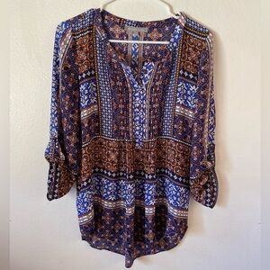 Daniel Rainn Blue & Brown Printed Tunic Blouse